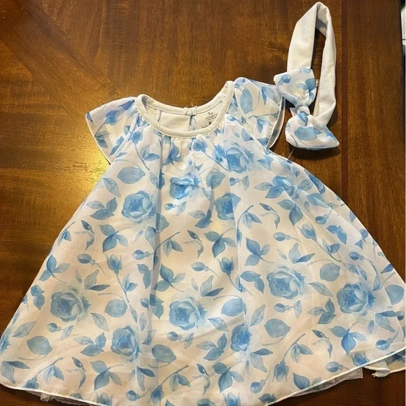 BABY Starters Blue Rose Dress with Headband - Picture 1 of 6